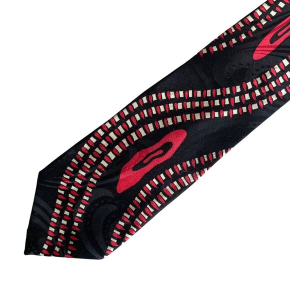 Vintage Screenplay by Martin Wong Silk Tie Groovy Hypnotic Red Black Made in USA - Picture 1 of 5